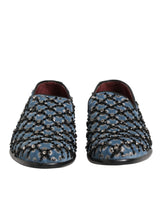 Dolce & Gabbana Blue Velvet Crystal Detailing Loafers for Men