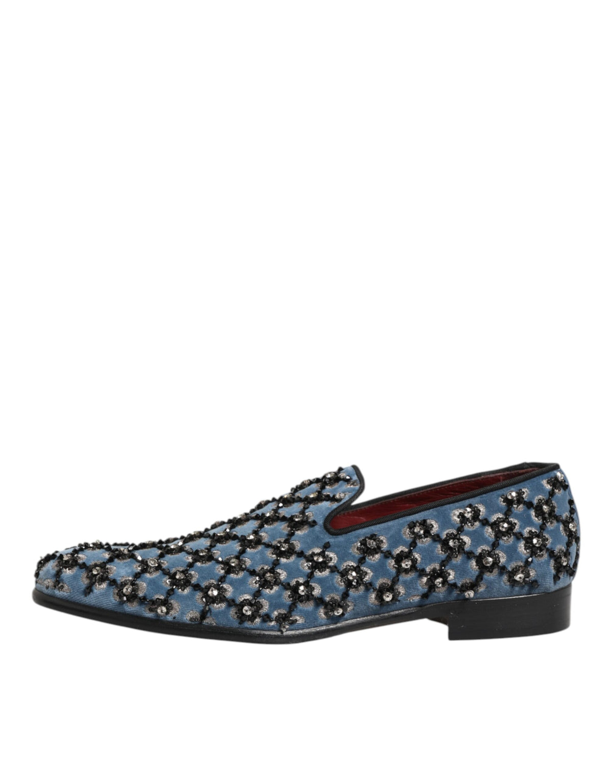 Dolce & Gabbana Blue Velvet Crystal Detailing Loafers for Men