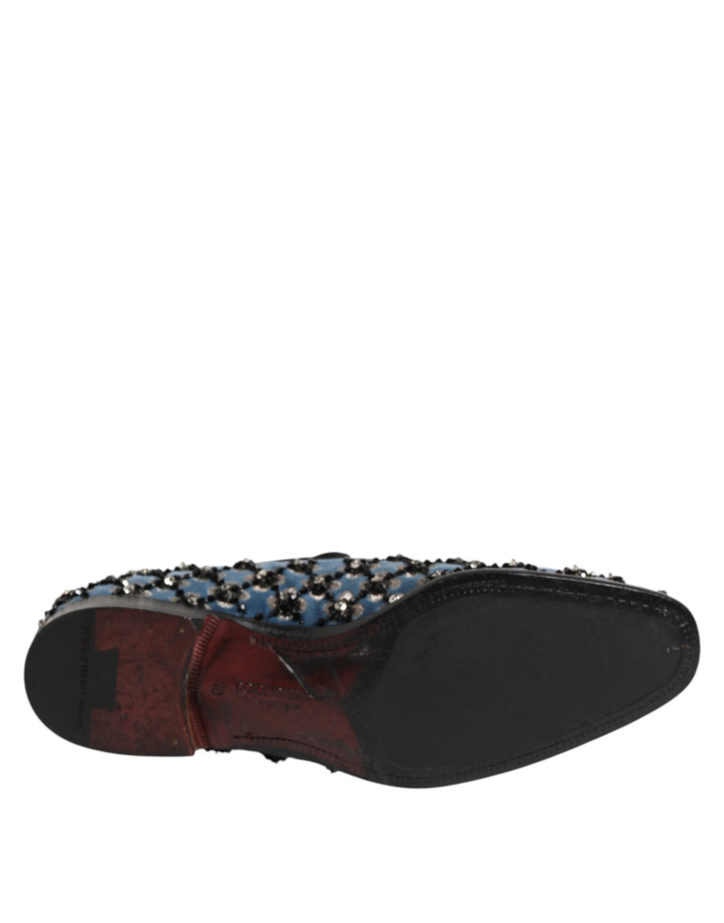 Dolce & Gabbana Blue Velvet Crystal Detailing Loafers for Men