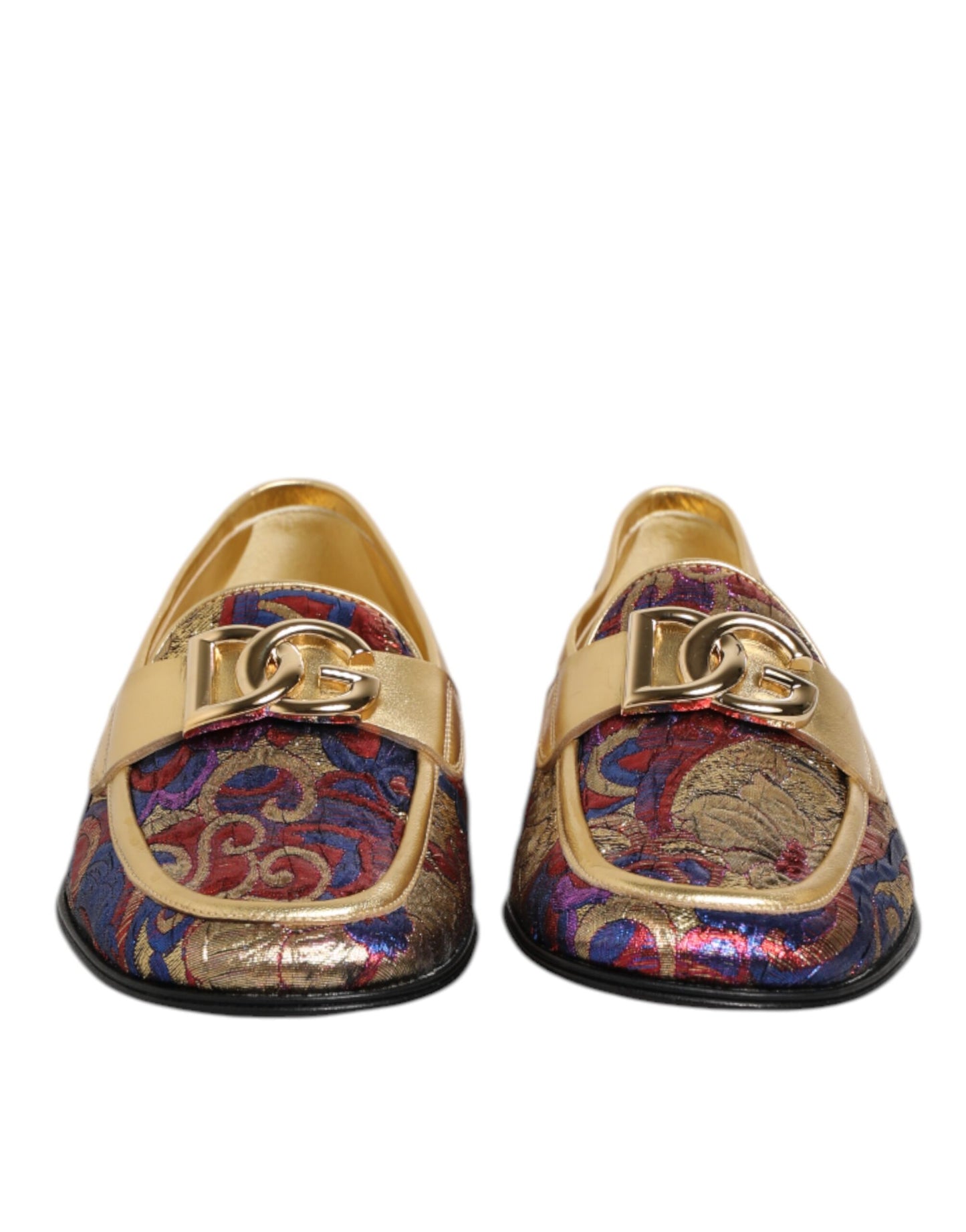 Dolce &amp; Gabbana Multicolor Jacquard Gold DG Logo Loafer Schoenen