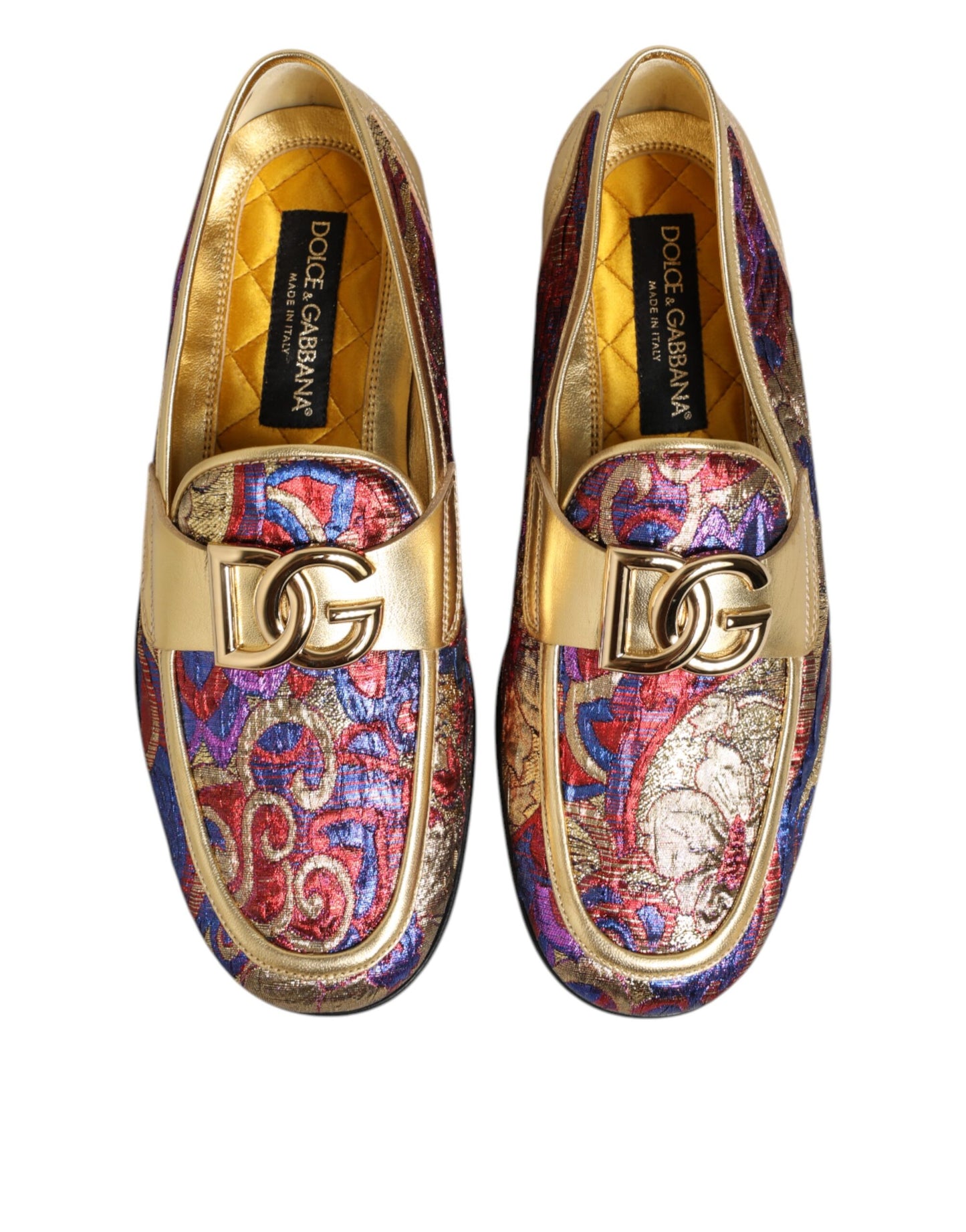 Dolce &amp; Gabbana Multicolor Jacquard Gold DG Logo Loafer Schoenen