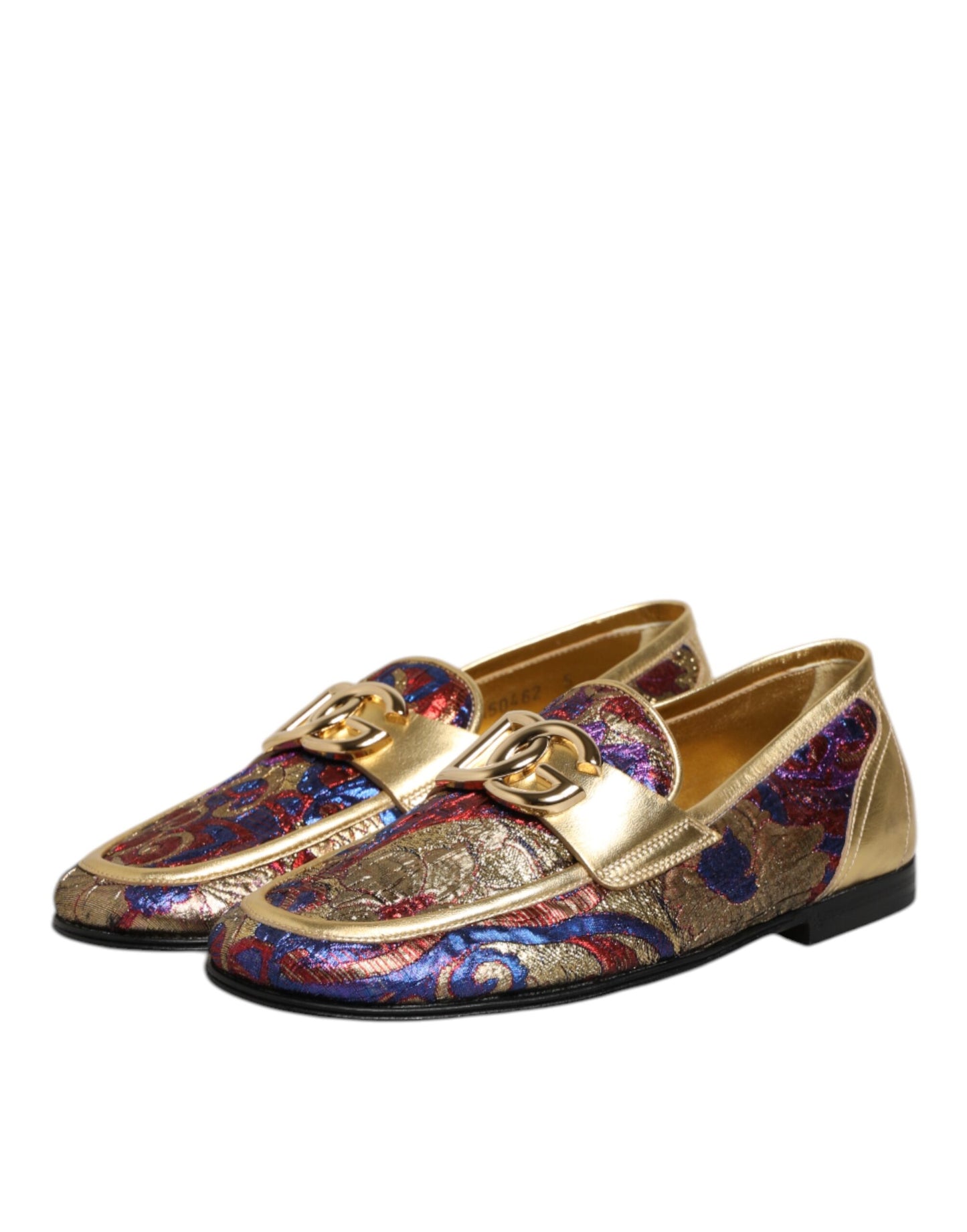 Dolce &amp; Gabbana Multicolor Jacquard Gold DG Logo Loafer Schoenen