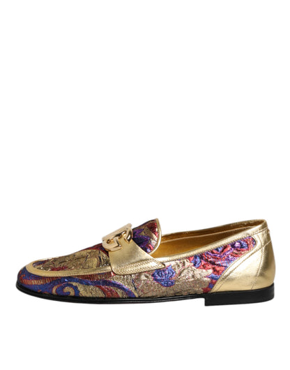 Dolce &amp; Gabbana Multicolor Jacquard Gold DG Logo Loafer Schoenen