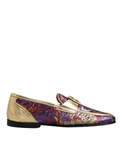 Dolce &amp; Gabbana Multicolor Jacquard Gold DG Logo Loafer Schoenen