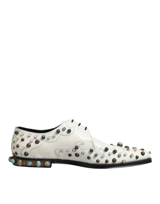 Dolce &amp; Gabbana Derby-schoenen met witte leren kristallen