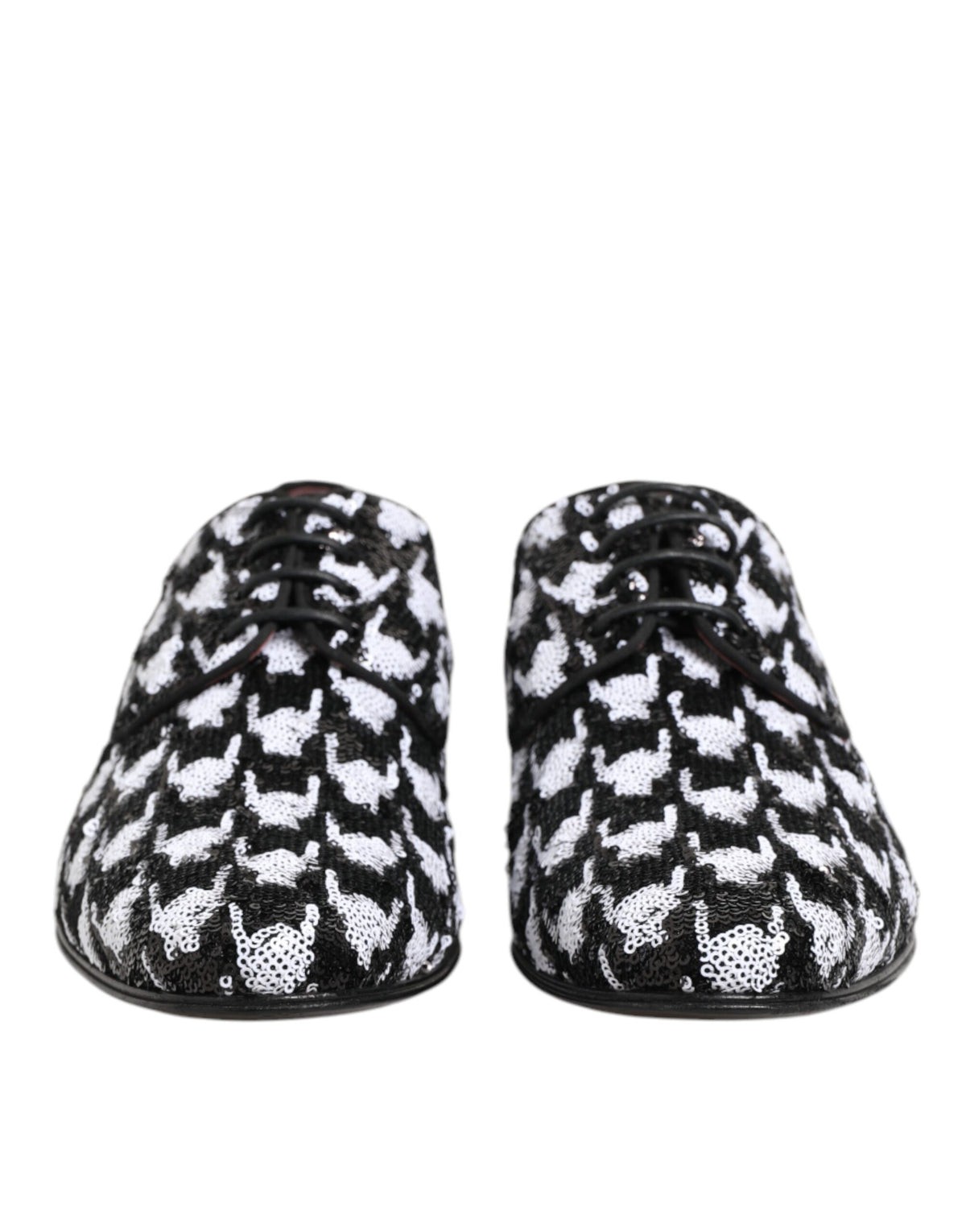 Dolce & Gabbana Black & White Sequined Lace-Up Derby Dress Shoes