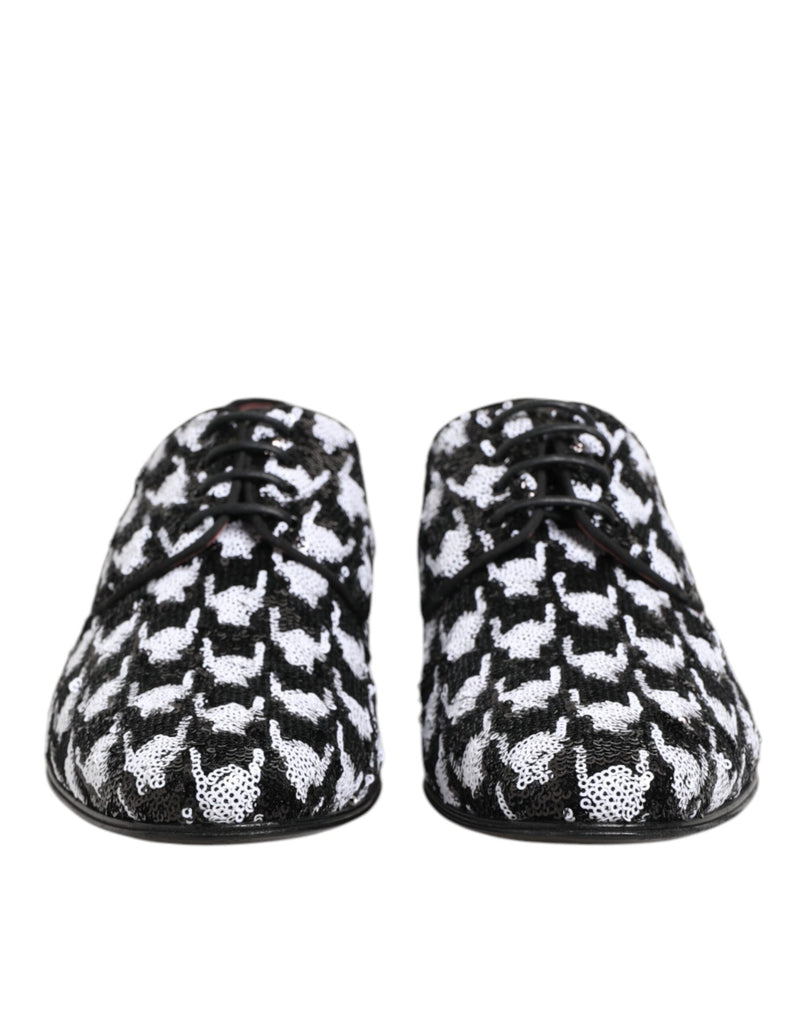 Dolce & Gabbana Black & White Sequined Lace-Up Derby Dress Shoes