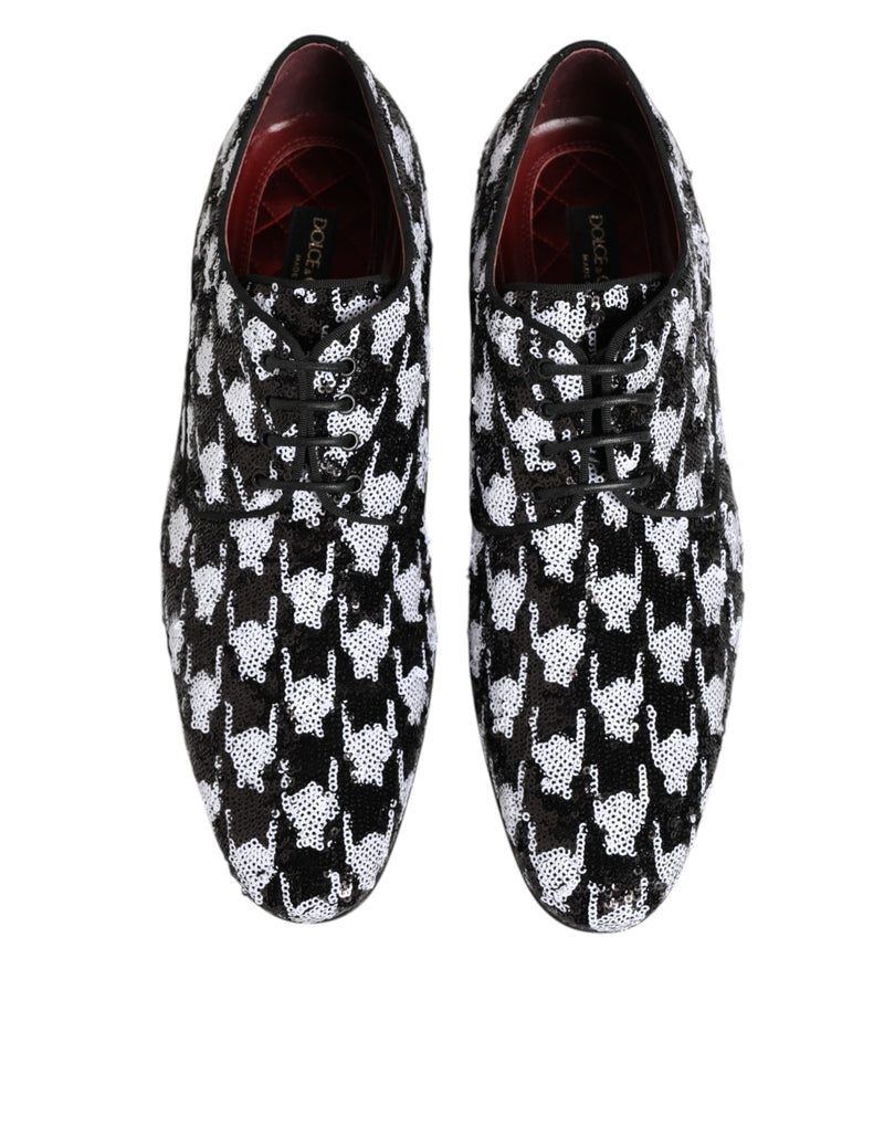 Dolce & Gabbana Black & White Sequined Lace-Up Derby Dress Shoes