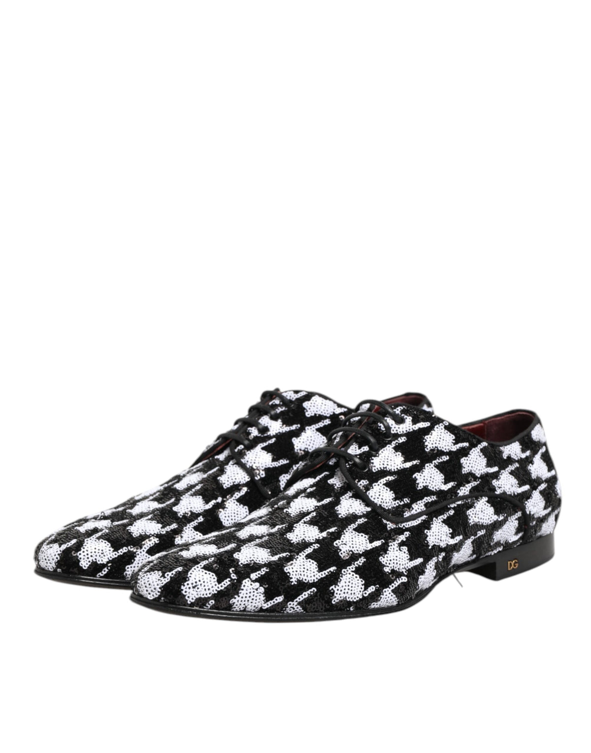 Dolce & Gabbana Black & White Sequined Lace-Up Derby Dress Shoes