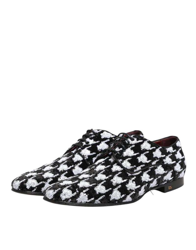 Dolce & Gabbana Black & White Sequined Lace-Up Derby Dress Shoes