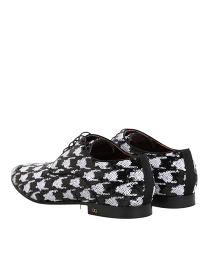 Dolce & Gabbana Dress Black White Sequined Lace Up Derby Shoes