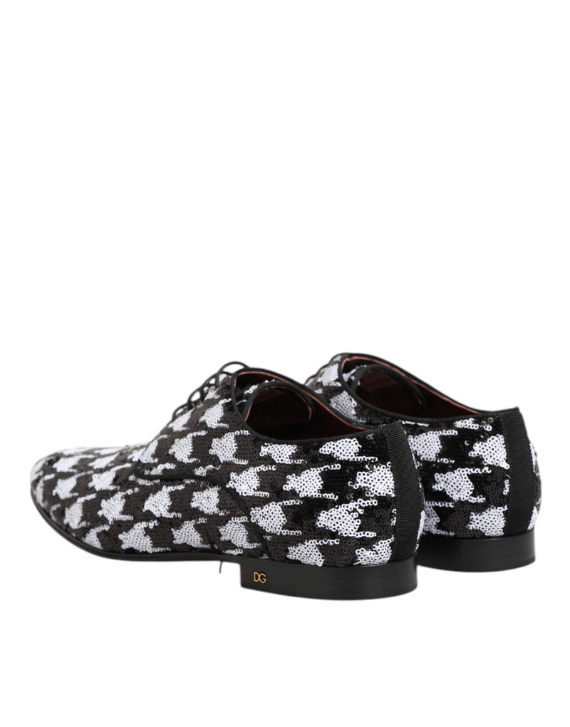 Dolce & Gabbana Black & White Sequined Lace-Up Derby Dress Shoes