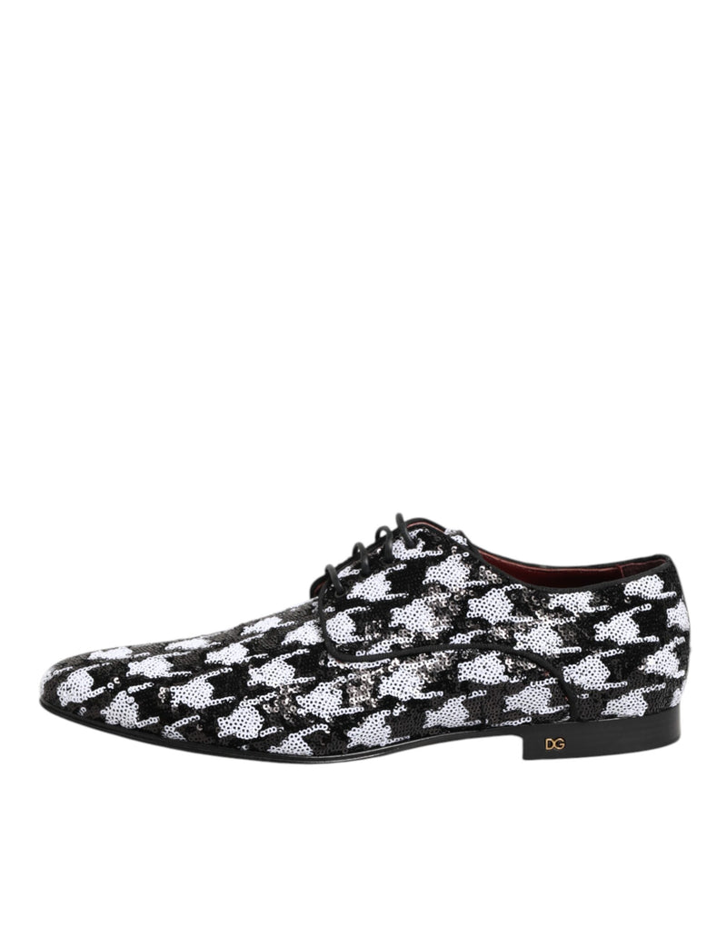 Dolce & Gabbana Black & White Sequined Lace-Up Derby Dress Shoes