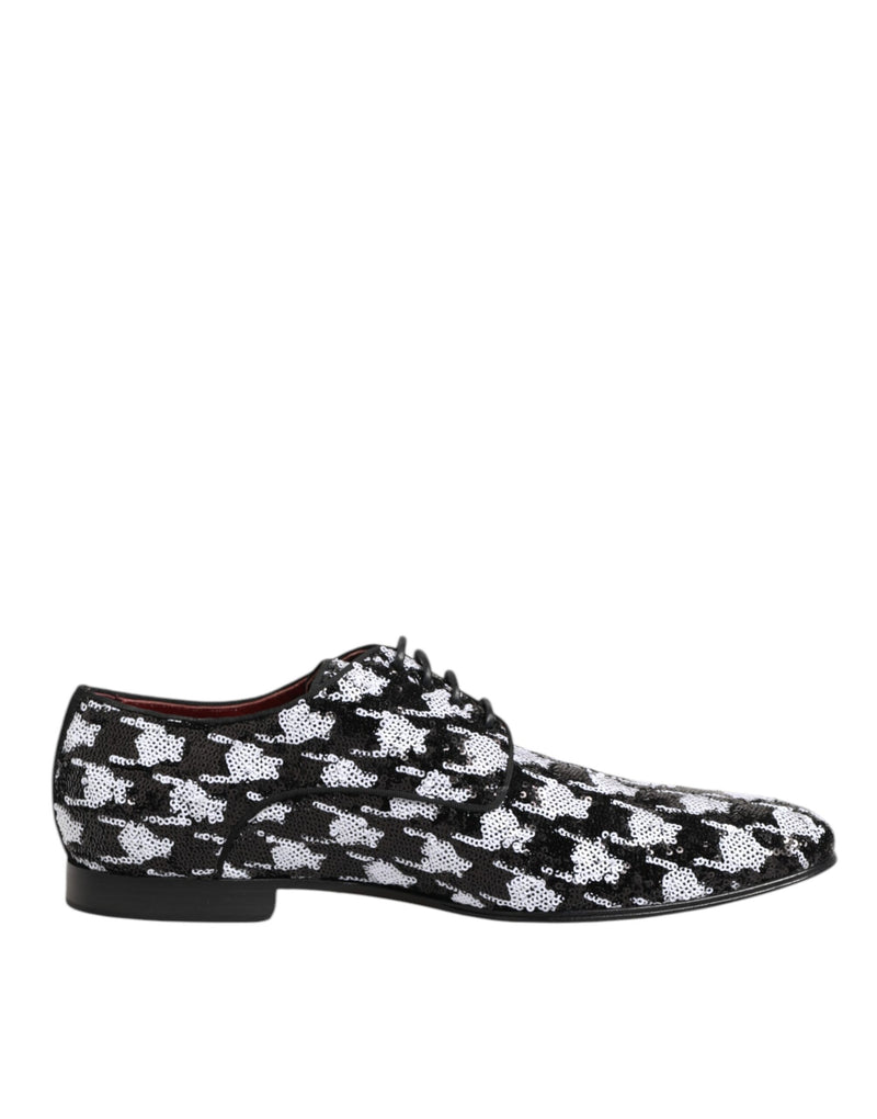 Dolce & Gabbana Black & White Sequined Lace-Up Derby Dress Shoes