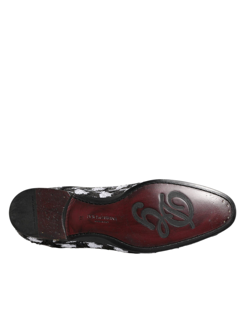 Dolce & Gabbana Black & White Sequined Lace-Up Derby Dress Shoes