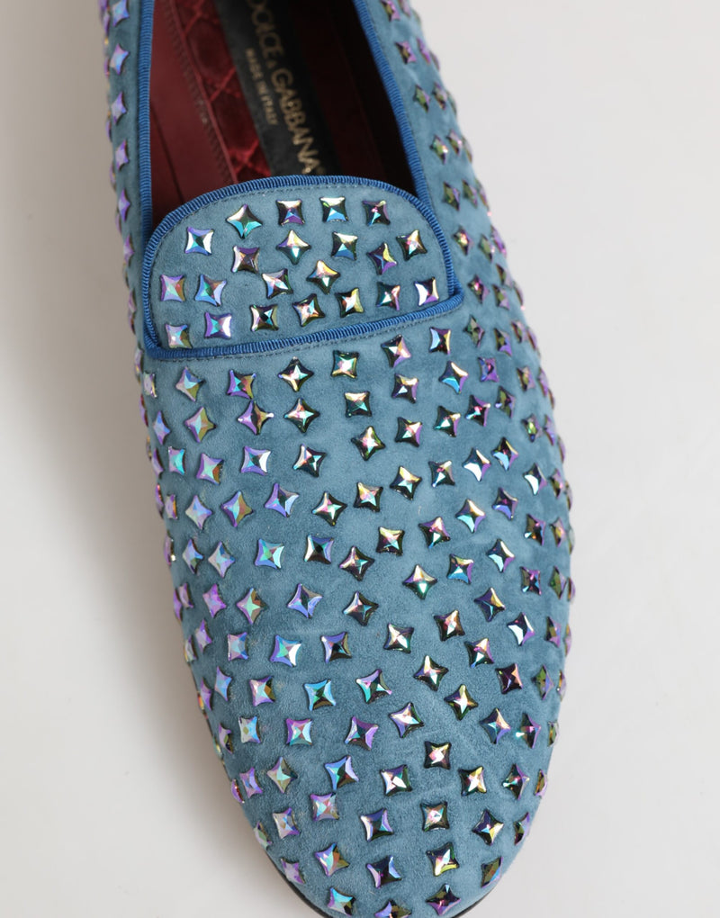 Dolce & Gabbana Blue Suede Studded Dress Loafers for Men
