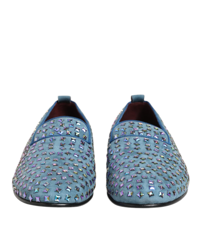 Dolce & Gabbana Blue Suede Studded Dress Loafers for Men