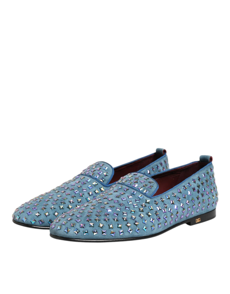 Dolce & Gabbana Blue Suede Studded Dress Loafers for Men