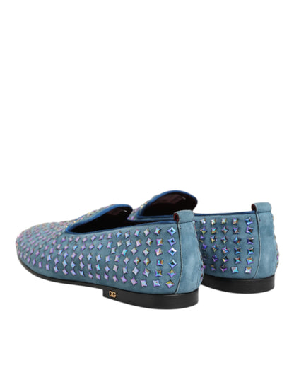 Mocassins habillés pour homme Dolce &amp; Gabbana en daim bleu clouté