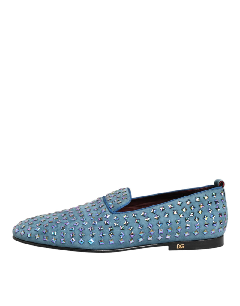 Dolce & Gabbana Blue Suede Studded Dress Loafers for Men
