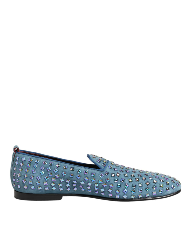 Dolce & Gabbana Blue Suede Studded Dress Loafers for Men
