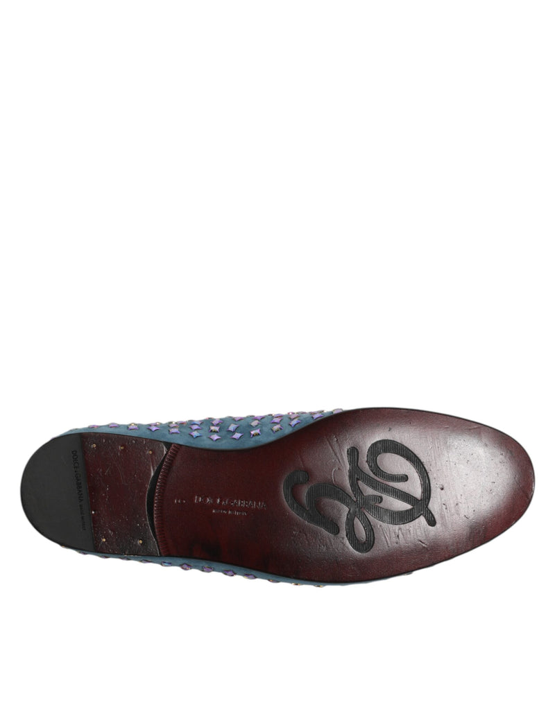 Dolce & Gabbana Blue Suede Studded Dress Loafers for Men