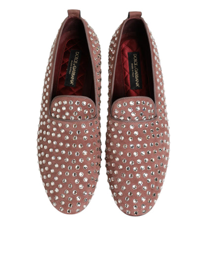 Dolce &amp; Gabbana roze suède kristallen loafers herenschoenen
