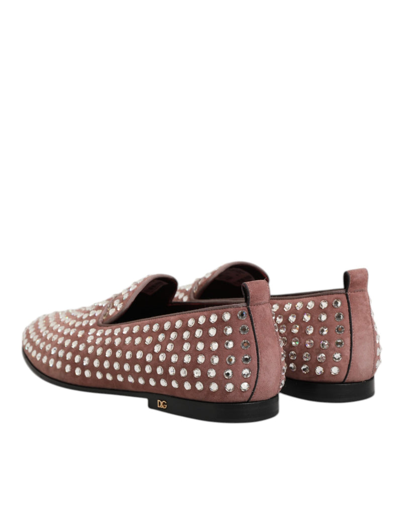 Dolce & Gabbana Pink Suede Crystals Loafers for Men