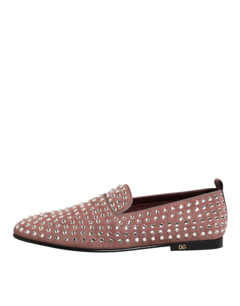 Dolce & Gabbana Pink Suede Crystals Loafers for Men
