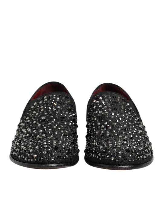 Dolce & Gabbana Black Suede Crystal Embellished Loafers