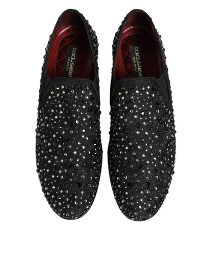 Dolce &amp; Gabbana zwarte suède loafers met kristallen