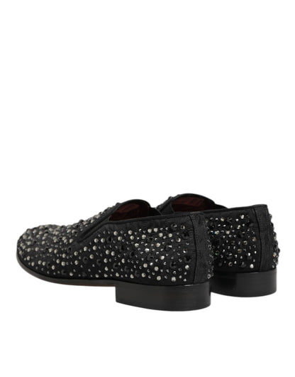 Dolce &amp; Gabbana zwarte suède loafers met kristallen