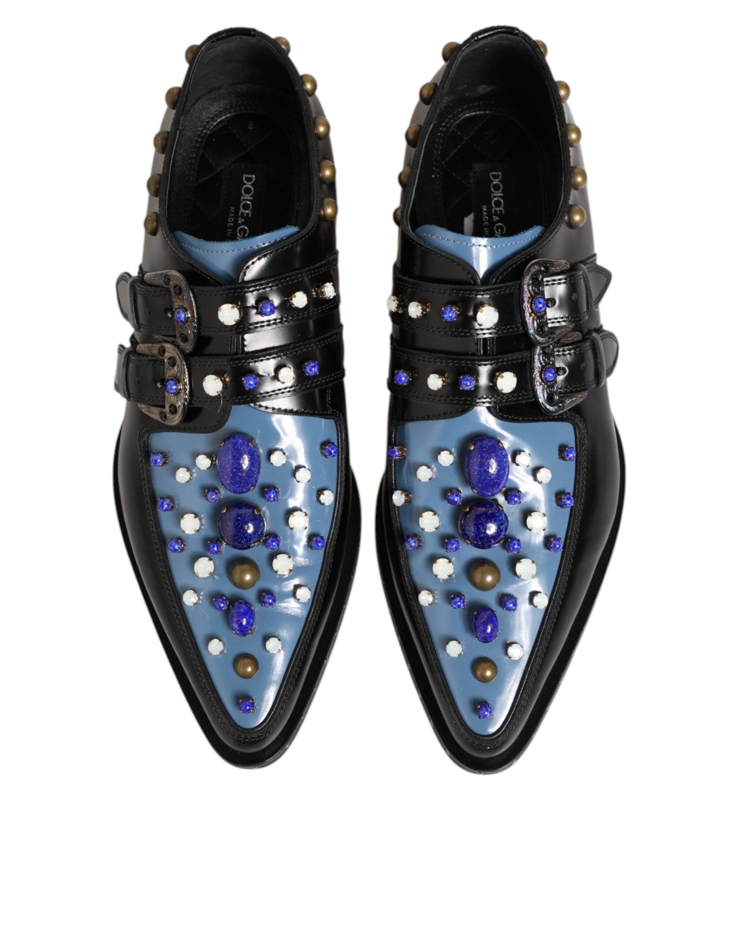 Dolce & Gabbana Black Blue Embellished MONKSTRAP Dress Shoes
