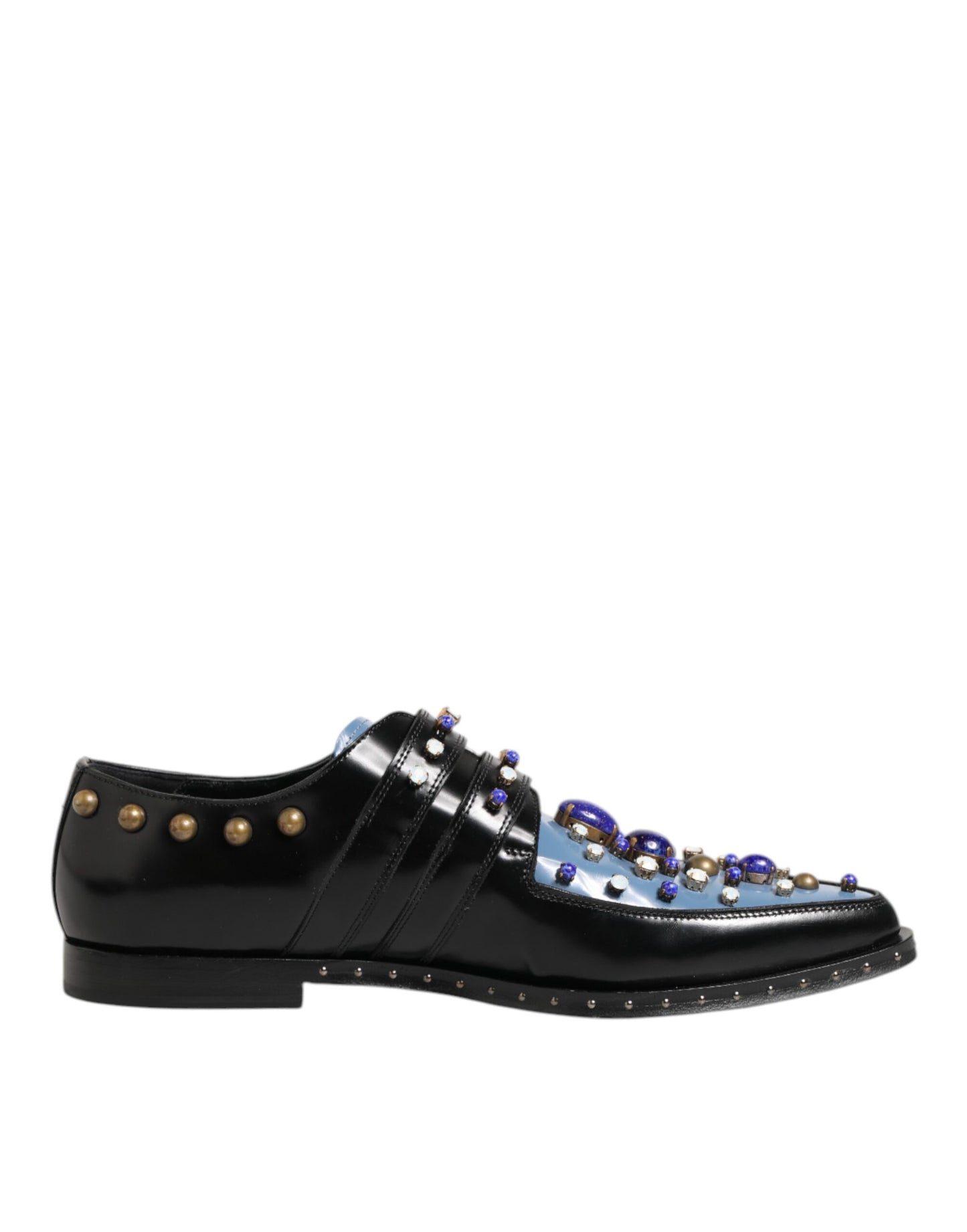 Dolce & Gabbana Black Blue Embellished MONKSTRAP Dress Shoes
