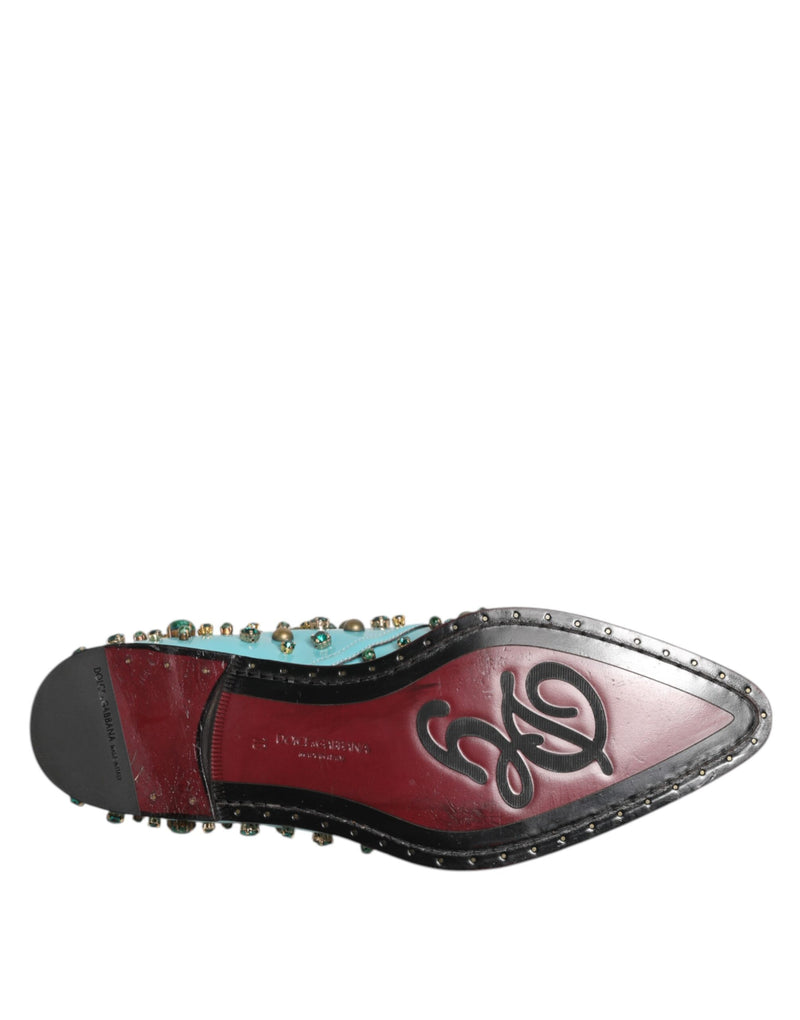 Dolce & Gabbana Derby Shoes en Cuir Turquoise avec Cristaux