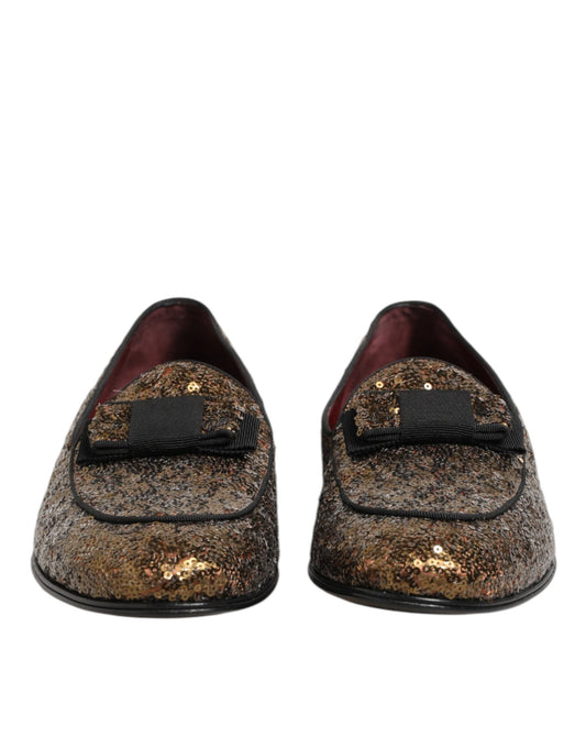 Dolce & Gabbana MV8087-44 Gold Sequined Slip-On Loafers for Men
