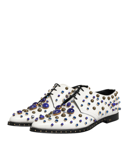 Dolce & Gabbana White Leather Crystals Embellished Dress  Shoes
