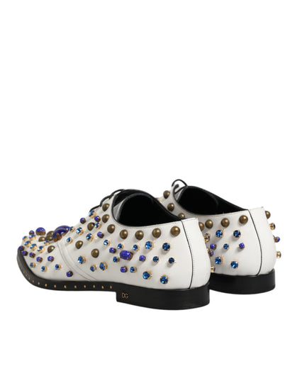 Dolce & Gabbana White Leather Crystals Embellished Dress  Shoes