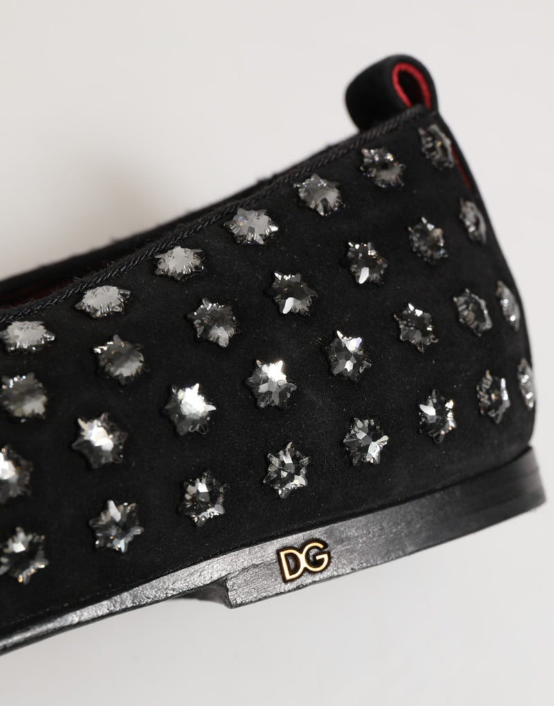 Dolce & Gabbana Black Crystal Embellished Loafers Dress Shoes