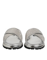 Dolce & Gabbana Silver Strass Slides - Luxurious Flat Slippers