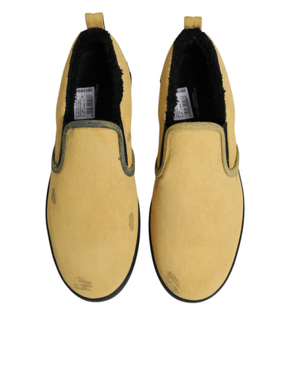 Dolce & Gabbana Yellow Cotton Low Top Slip On Sneakers Shoes