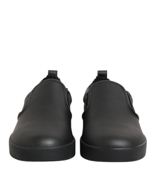 Dolce & Gabbana Black Leather Low Top Slip On Sneakers