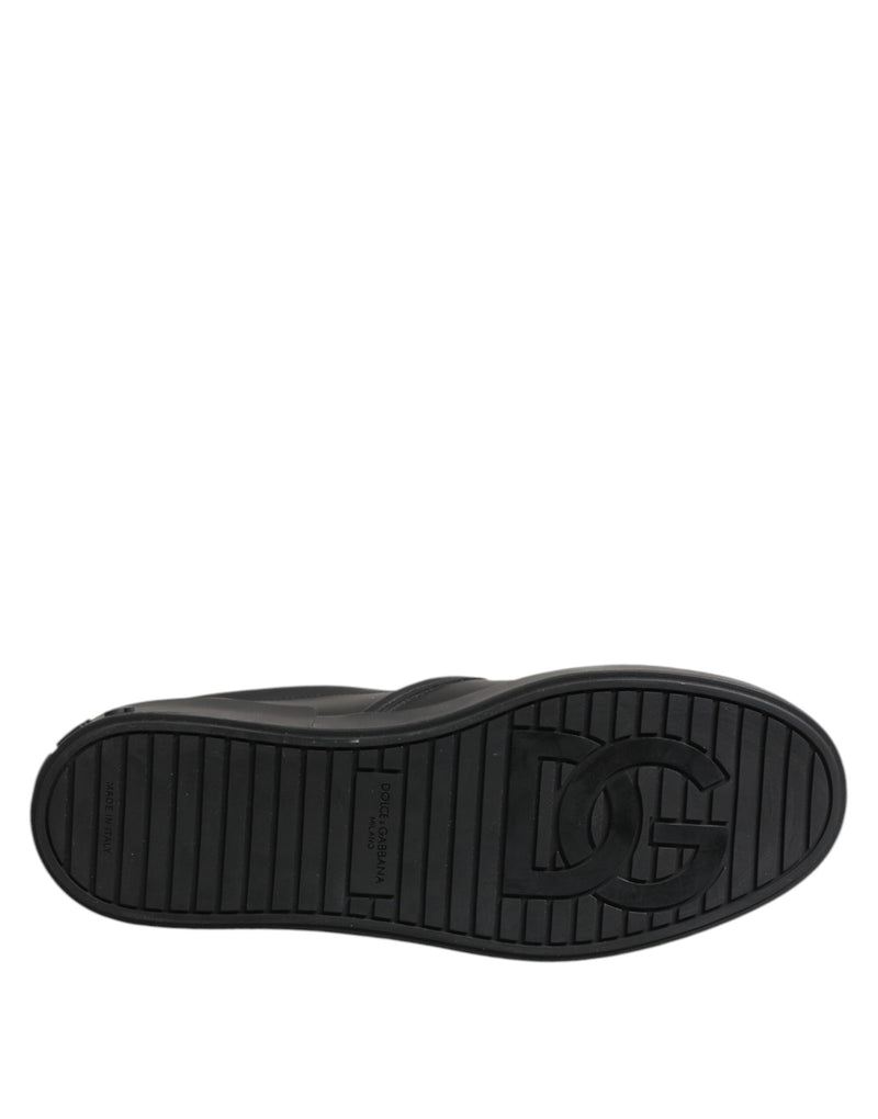 Dolce & Gabbana Black Leather Low Top Slip On Sneakers