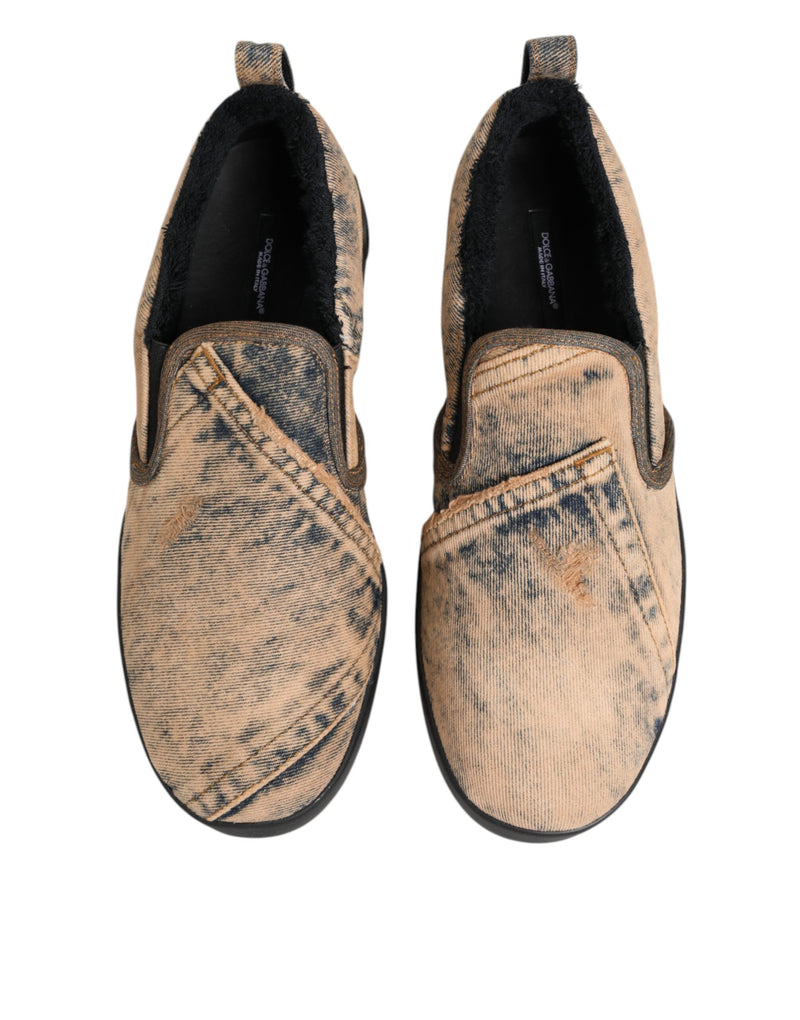 Dolce & Gabbana Beige Cotton Low Top Slip On Sneakers