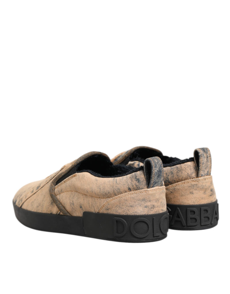 Dolce & Gabbana Beige Cotton Low Top Slip On Sneakers