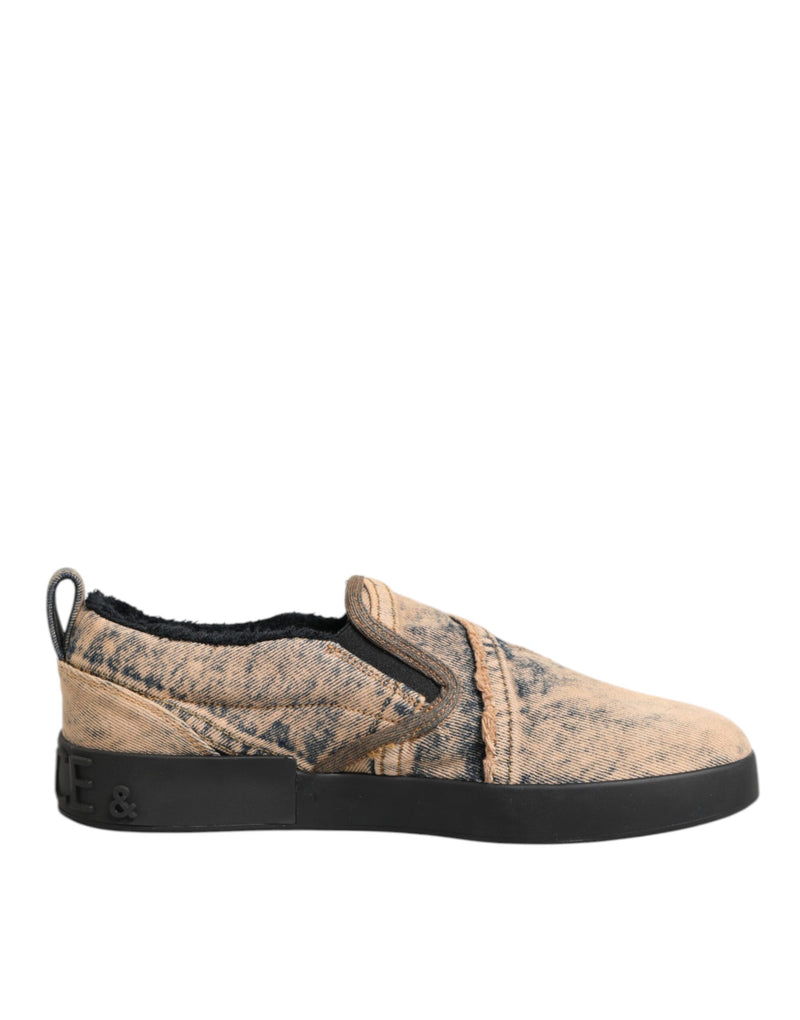 Dolce & Gabbana Beige Cotton Low Top Slip On Sneakers