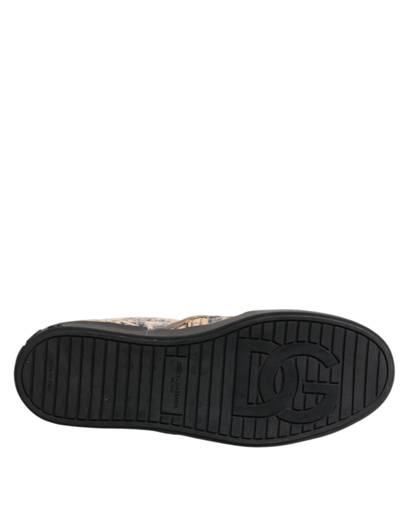 Dolce & Gabbana Beige Cotton Low Top Slip On Sneakers