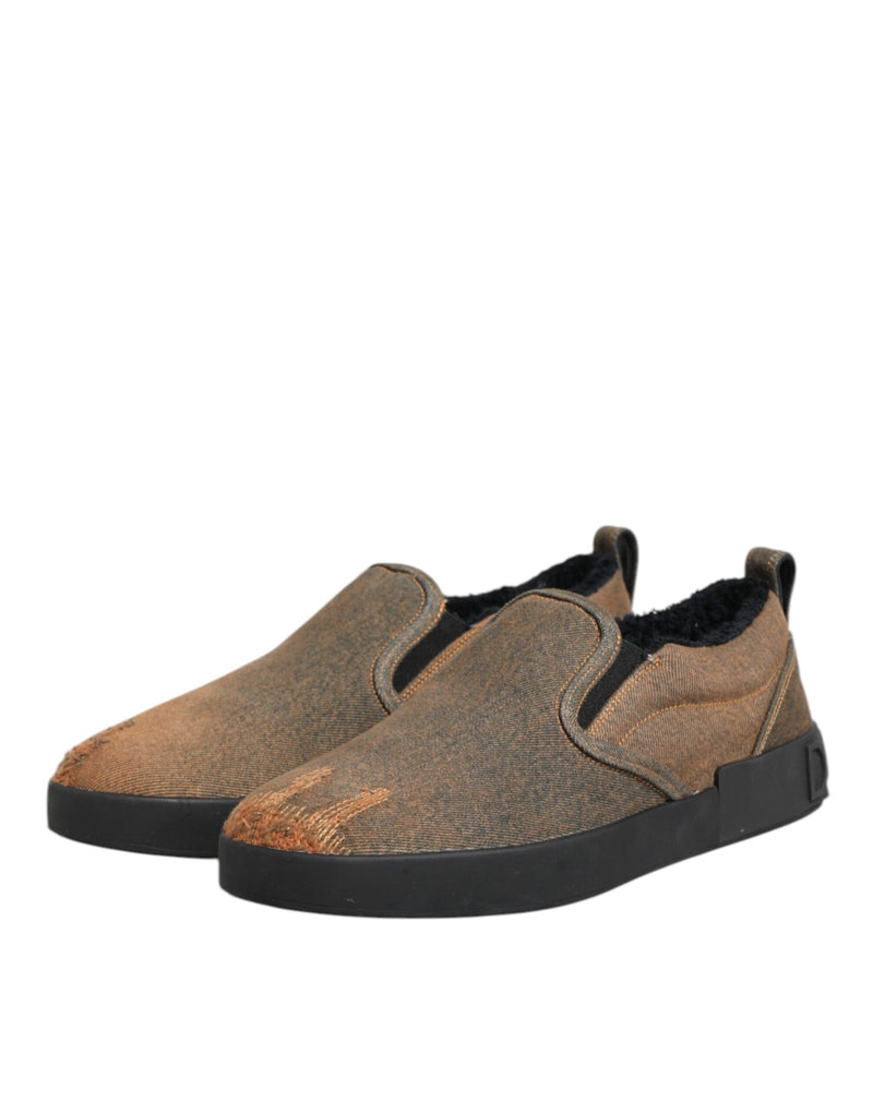 Dolce & Gabbana Brown Low Top Slip On Sneakers