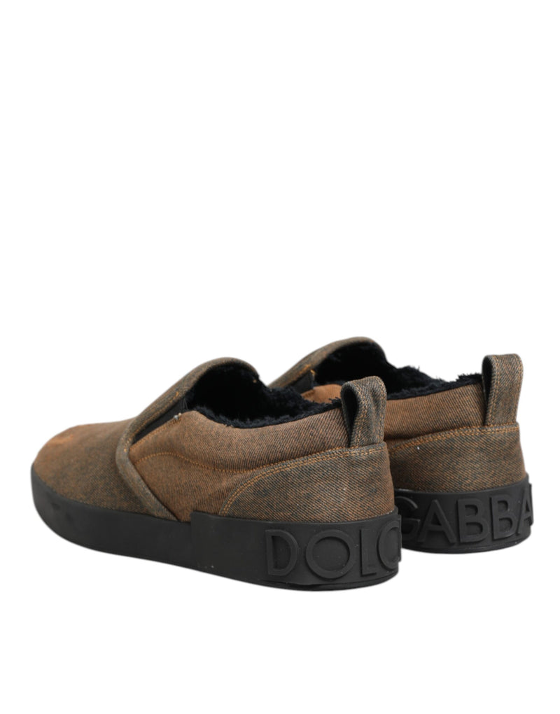 Dolce & Gabbana Brown Low Top Slip On Sneakers