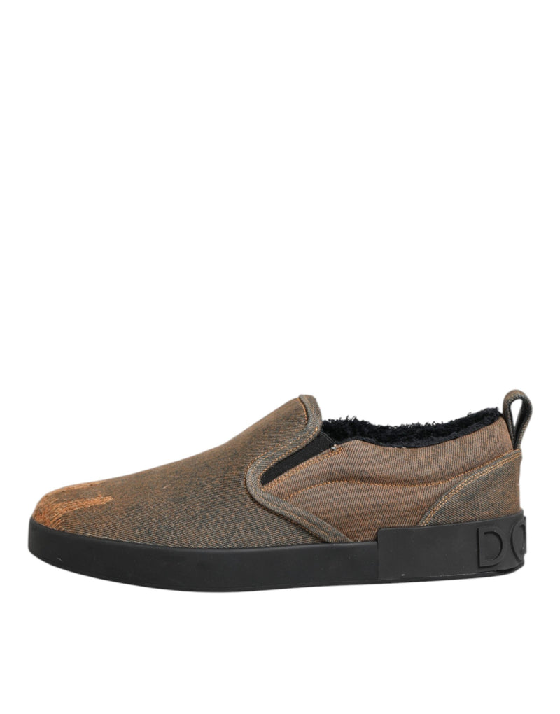 Dolce & Gabbana Brown Low Top Slip On Sneakers